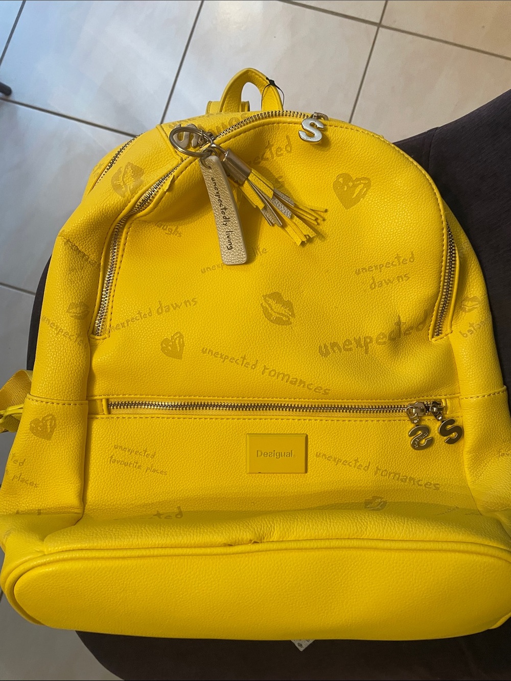Desigual Yellow Logo Tassel Backpack